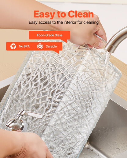 Beverage Dispenser, 10L Drink Dispensers for Parties, Glass Juice Dispenser with Metal Stand, Stainless Steel Spigot, Iced Tea Lemonade Juice Water Dispensers for Parties