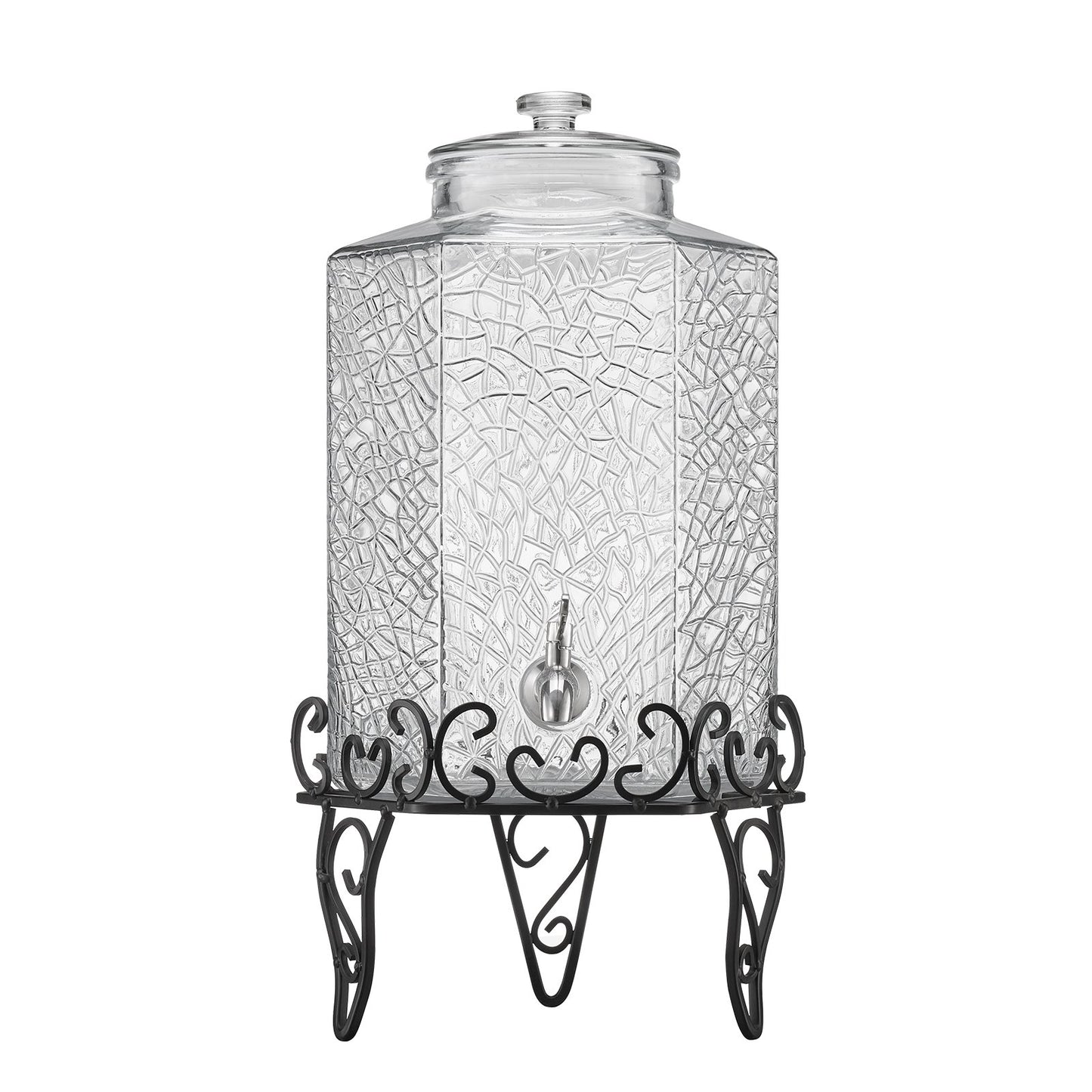 Beverage Dispenser, 10L Drink Dispensers for Parties, Glass Juice Dispenser with Metal Stand, Stainless Steel Spigot, Iced Tea Lemonade Juice Water Dispensers for Parties