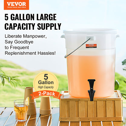 Dryckesdispenser, 5-gallons dryckesdispensrar för fester, plastjuicedispenser med kran och lock, iste-citronjuice-vattendispenser, för restauranger, hotell, fester, 2-pack