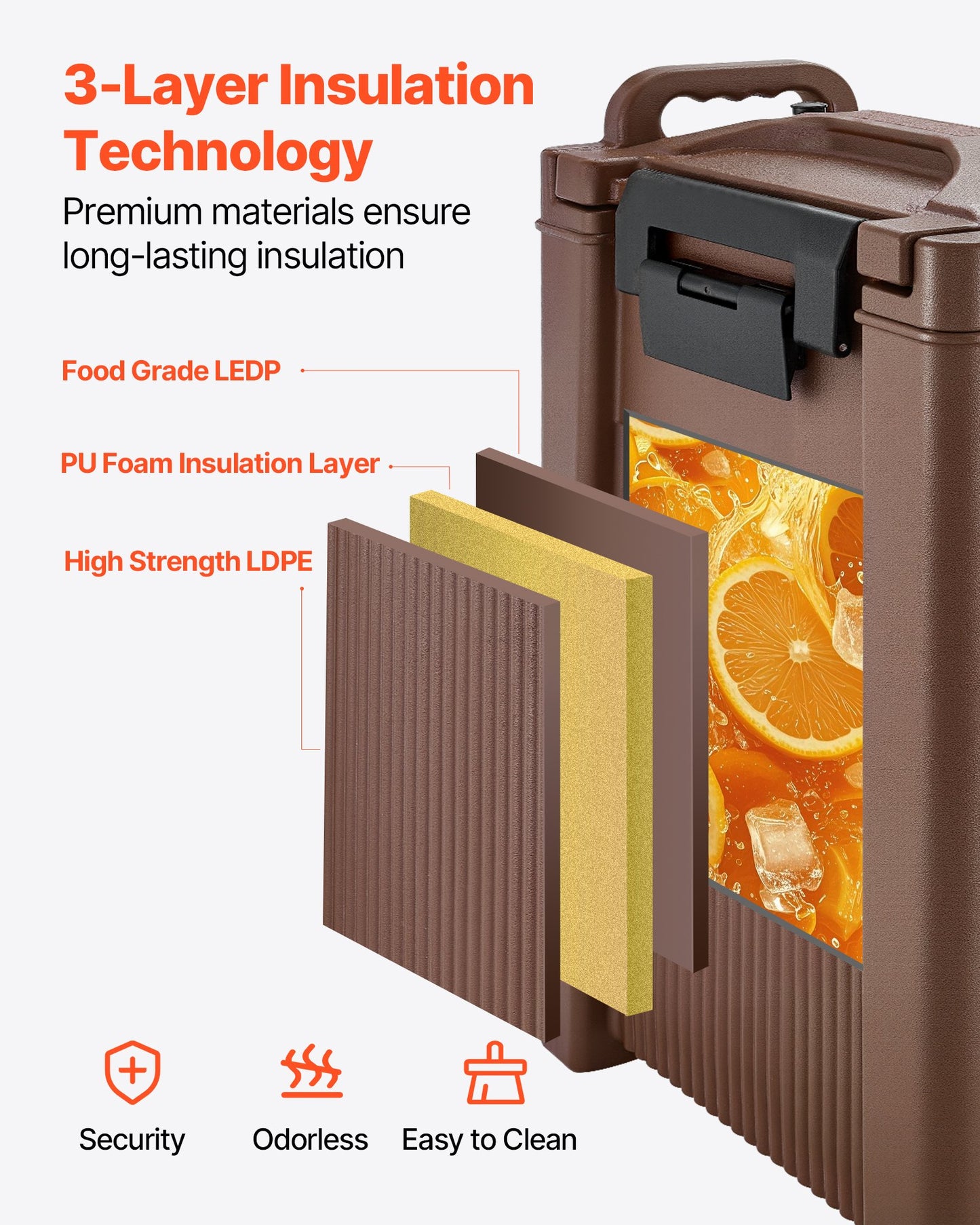 Insulated Beverage Dispenser, 5 Gal/19L Hot and Cold Beverage Server with Spigot & Handle, Food-Grade Thermal Drink Dispenser Cooler for Tea Coffee Water in Cafes & Restaurants, Brown