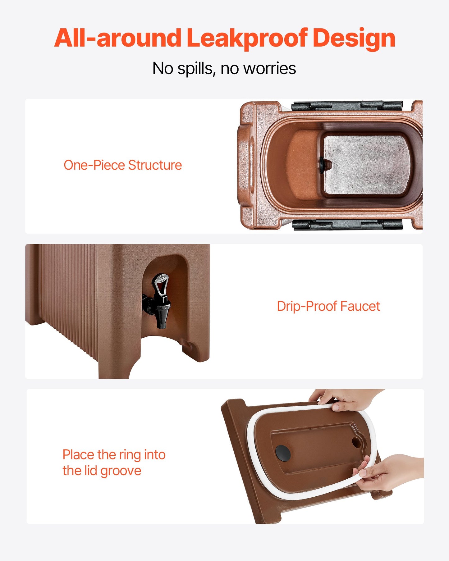 Insulated Beverage Dispenser, 5 Gal/19L Hot and Cold Beverage Server with Spigot & Handle, Food-Grade Thermal Drink Dispenser Cooler for Tea Coffee Water in Cafes & Restaurants, Brown