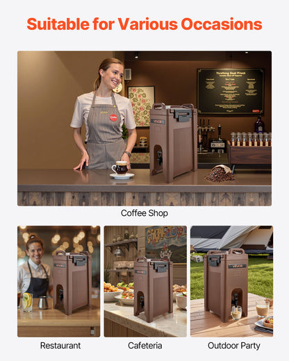 Insulated Beverage Dispenser, 5 Gal/19L Hot and Cold Beverage Server with Spigot & Handle, Food-Grade Thermal Drink Dispenser Cooler for Tea Coffee Water in Cafes & Restaurants, Brown