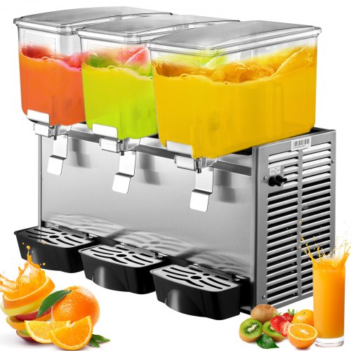 Commercial Cold Beverage Dispenser Stainless Steel Fruit Juice Beverage Dispensers 3 Tanks 36.3 L Ice Tea Drink Dispenser Equipped with Thermostat Controller
