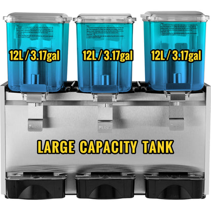 Commercial Cold Beverage Dispenser Stainless Steel Fruit Juice Beverage Dispensers 3 Tanks 36.3 L Ice Tea Drink Dispenser Equipped with Thermostat Controller