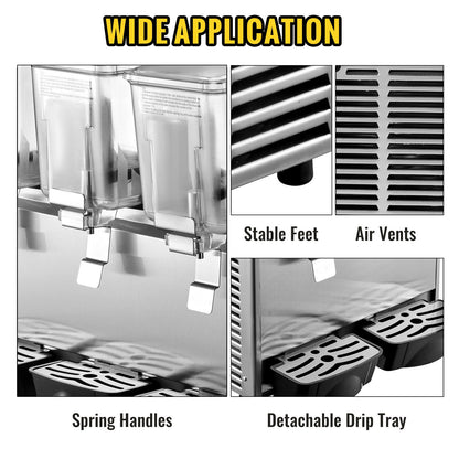 Commercial Cold Beverage Dispenser Stainless Steel Fruit Juice Beverage Dispensers 3 Tanks 36.3 L Ice Tea Drink Dispenser Equipped with Thermostat Controller