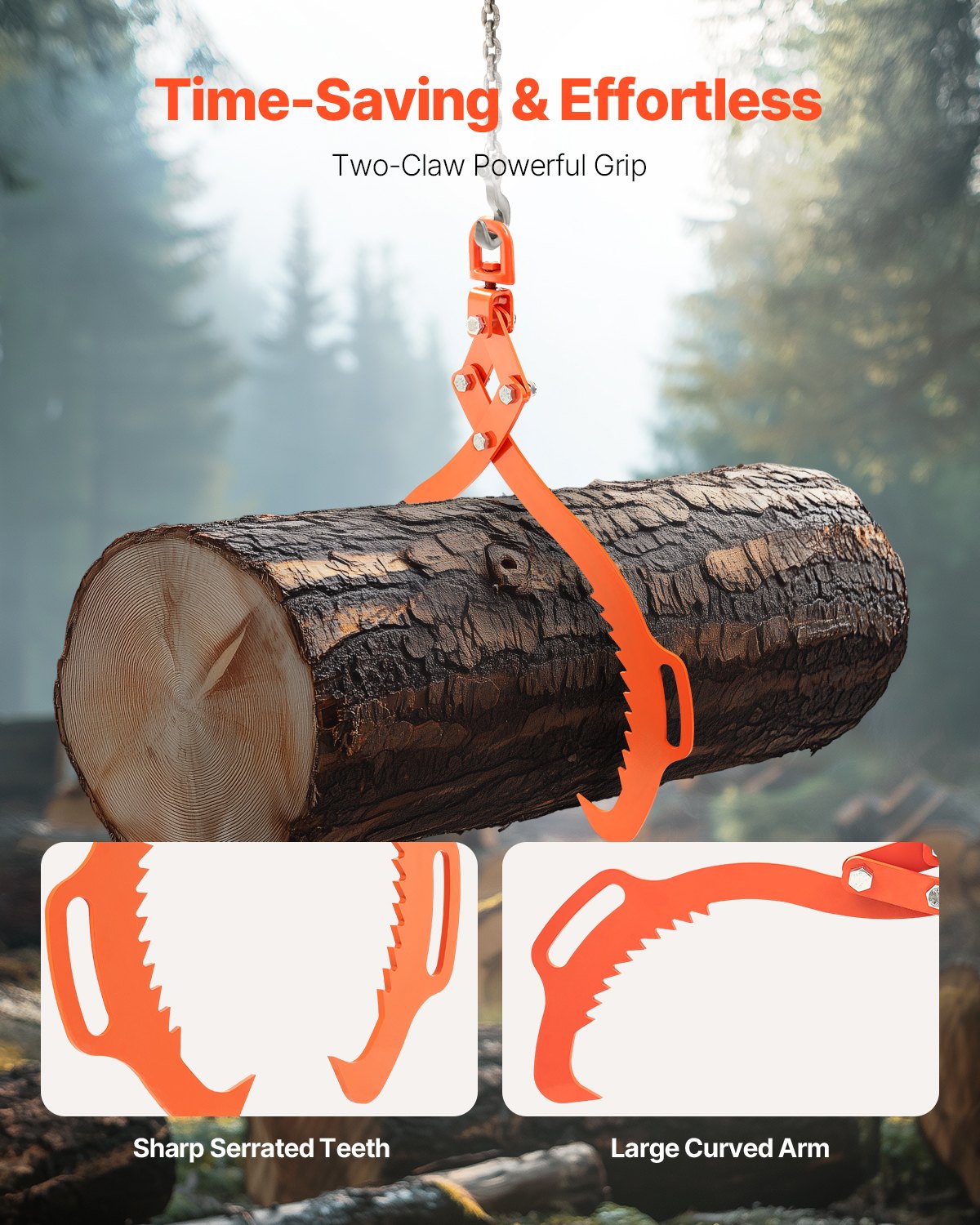32-tums timmerlyfttång, timmertång med 2 klor, kraftig stålgrip, lyftkapacitet 1543 kg, svängbar timmergripare, Eagle Claw-design, timmersläptång för lastbilar, traktorer, gaffeltruckar