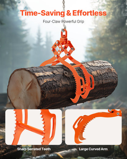 36in Log Lifting Tongs, 4-Claw Log Tongs, Heavy Duty Steel Log Grapple, 3300LBS Lifting Capacity, Swivel Log Graper Timber, Eagle Claw Design, Log Skidding Tongs for Trucks, Tractors, Forklifts