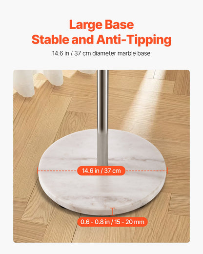 Klädhängare, fristående klädhängare med stabil marmorbas och 8 krokar, fristående hallklädhängare för entré, sovrum, kontor, vardagsrum, modern klädhängare för rockar, hattar, väskor