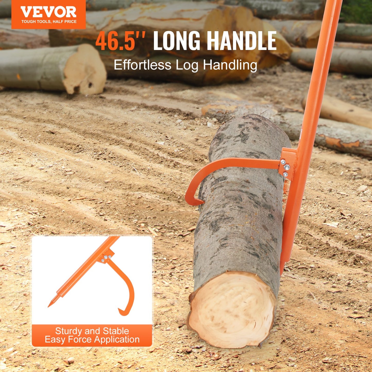 Log Peavey, 46.5 in, Metal Handle Log Lifter, Heavy Duty Log Roller with Max 19 in Opening, Rust-Resistant Log Jack Cant Hook, Felling Log Roller Tool for Rolling, Raising, Turning Logs