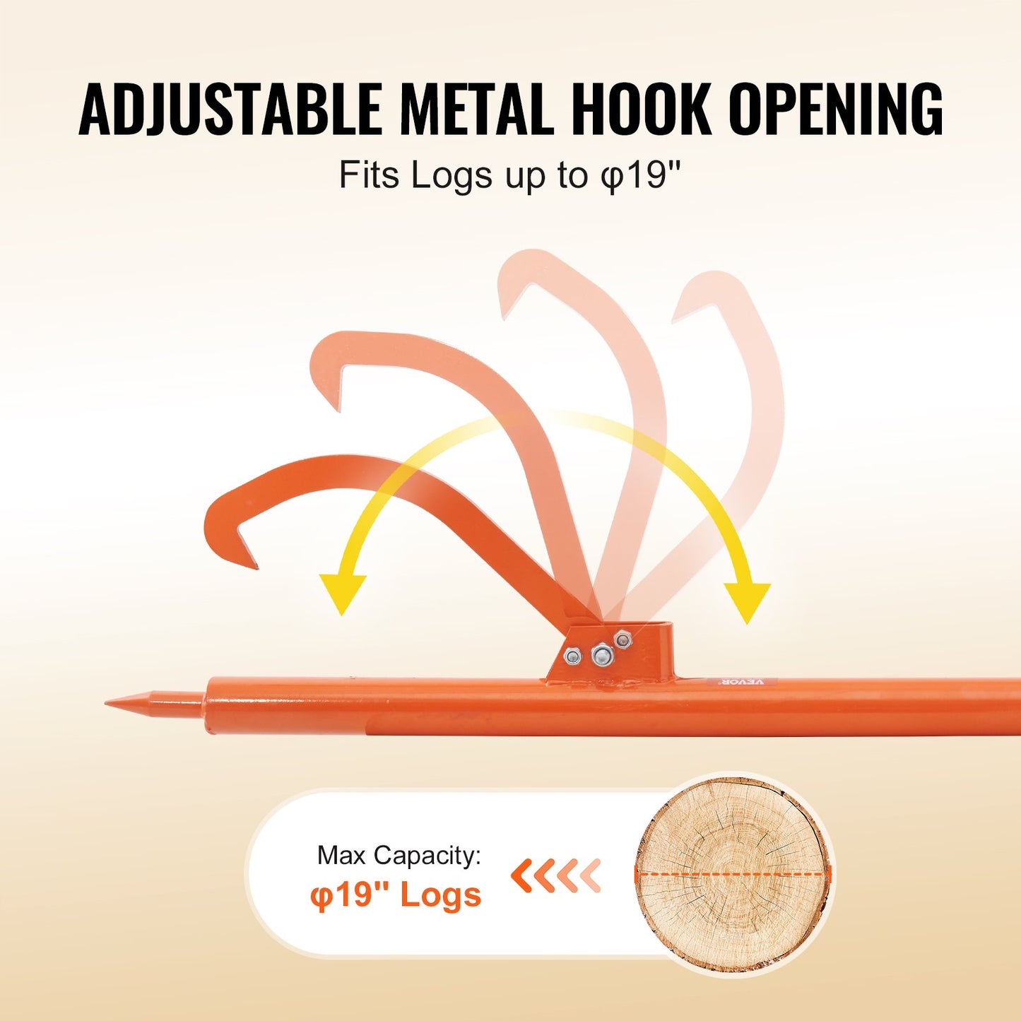 Log Peavey, 46.5 in, Metal Handle Log Lifter, Heavy Duty Log Roller with Max 19 in Opening, Rust-Resistant Log Jack Cant Hook, Felling Log Roller Tool for Rolling, Raising, Turning Logs