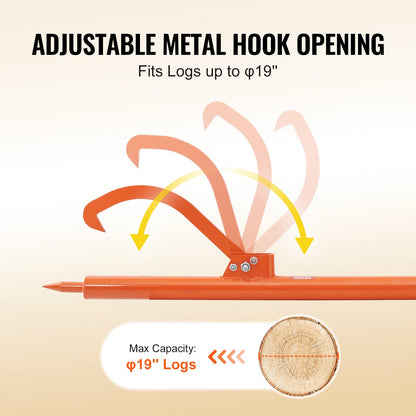 Log Peavey, 46.5 in, Metal Handle Log Lifter, Heavy Duty Log Roller with Max 19 in Opening, Rust-Resistant Log Jack Cant Hook, Felling Log Roller Tool for Rolling, Raising, Turning Logs