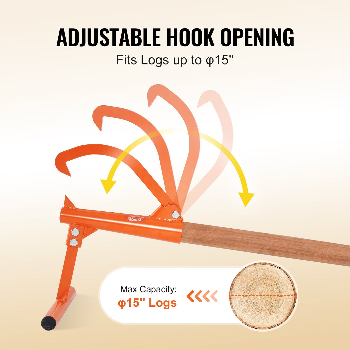 Timberjack, 46.5 in, Heavy Duty Log Lifter with Wooden Handle, Log Roller with Adjustable Cant Hook, Logging Tools Log Jack for Logs Ups to 15" Dia, Timber Jack for Rolling Cutting Lifting Logs