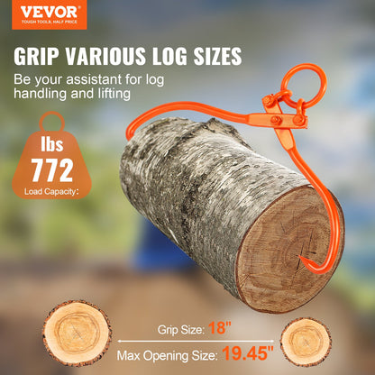 Timmerlyftång, 18 tums lyfttång med 2 klor, kraftig lifttång i stål, 350 kg lastkapacitet, verktyg för att lyfta, hantera, dra och bära stockar