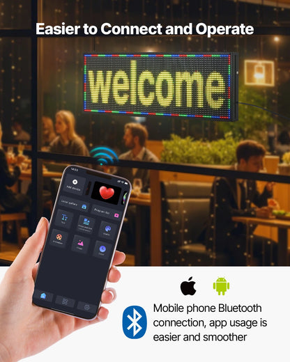 Programmable LED Sign, P10 Full Color Flexible Digital Scrolling Panel, DIY Custom Text Pattern GIF Display Board, Bluetooth APP Control Message Shop Sign for Store Business Advertising, 40x14 in