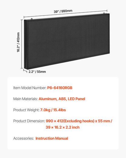 Programmable LED Sign, P6 Full Color Flexible Digital Scrolling Panel, DIY Custom Text Pattern GIF Display Board, Bluetooth APP Control Message Shop Sign for Store Business Advertising, 40x18 in