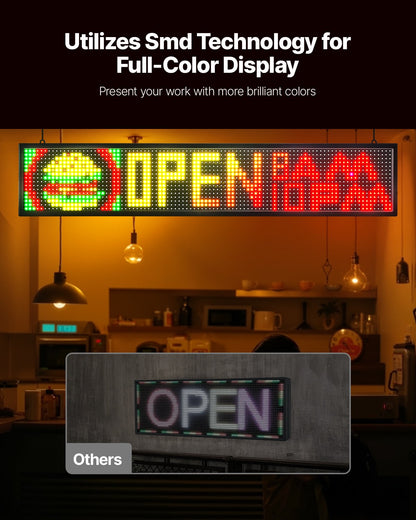 Programmable LED Sign, P10 Full Color Flexible Digital Scrolling Panel, DIY Custom Text Pattern GIF Display Board, Bluetooth APP Control Message Shop Sign for Store Business Advertising, 40x8 in
