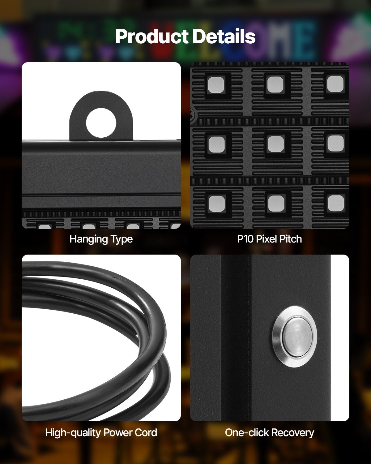 Programmable LED Sign, P10 Full Color Flexible Digital Scrolling Panel, DIY Custom Text Pattern GIF Display Board, Bluetooth APP Control Message Shop Sign for Store Business Advertising, 52x8 in