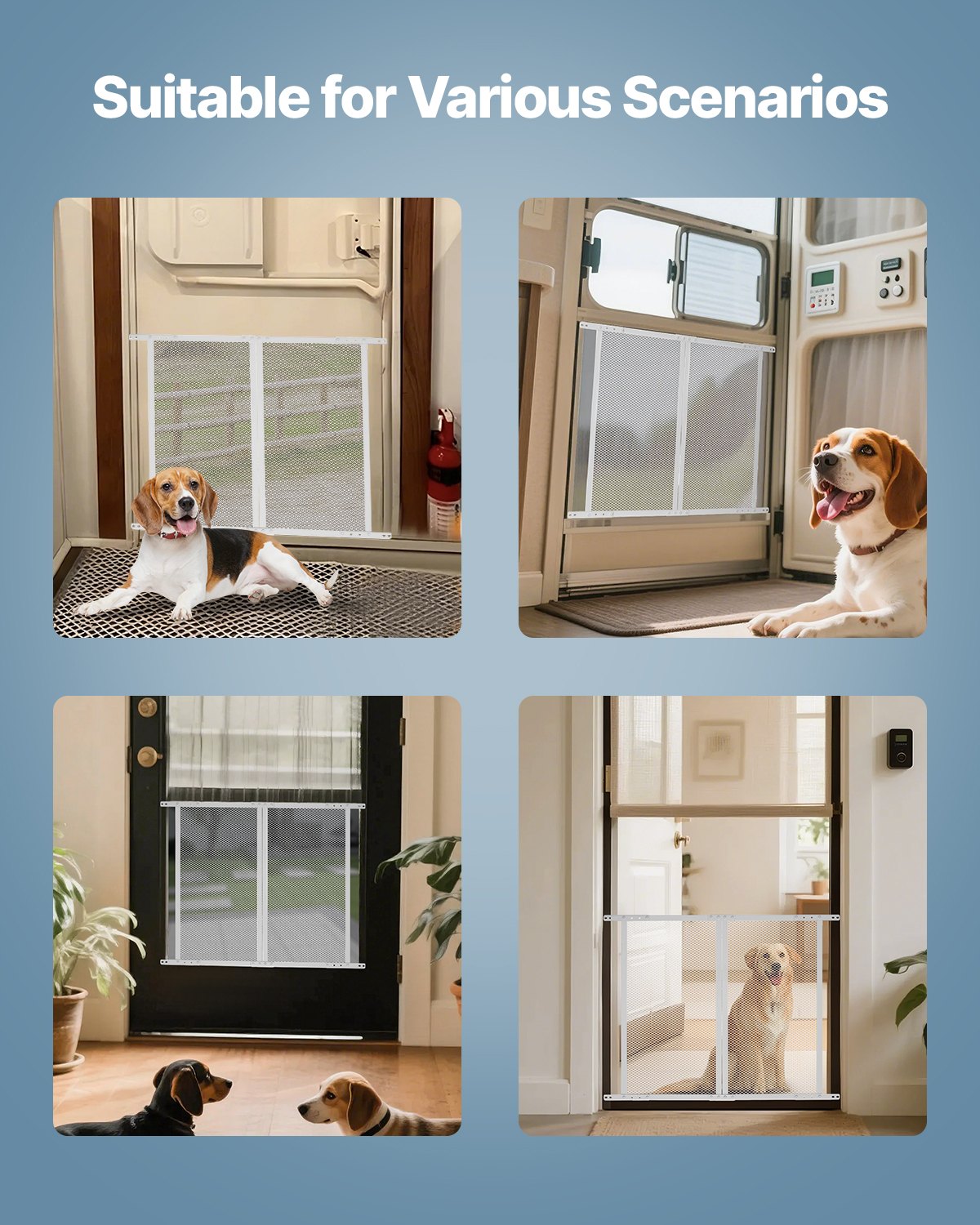 RV Screen Door Protector, 660.4 x 609.6 mm Door Grille, Easy to Install and Disassemble, Reinforced Breathable Protective Mesh, Aluminum Alloy Camper RV Entry Protector for Pet Protection, White