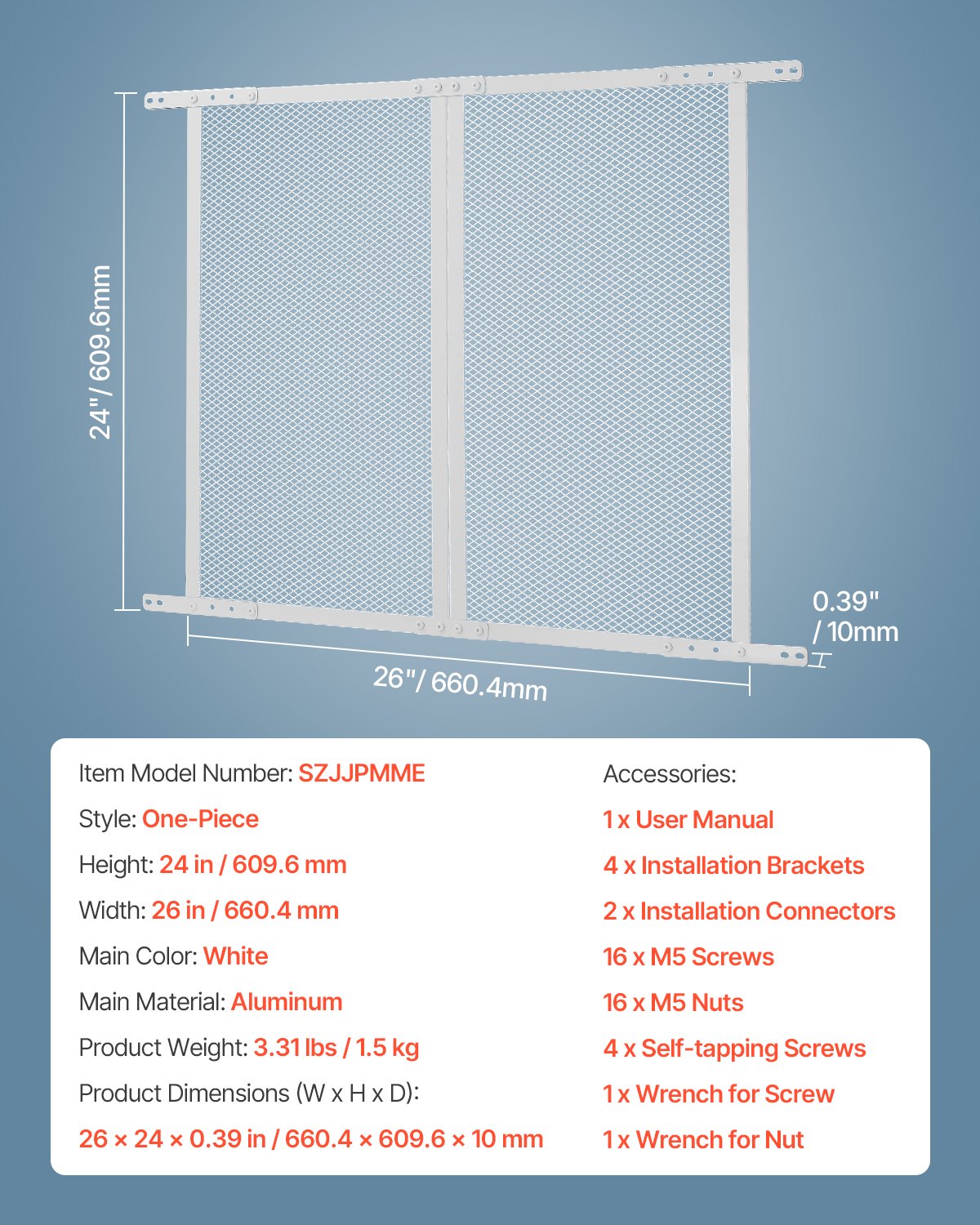 RV Screen Door Protector, 660.4 x 609.6 mm Door Grille, Easy to Install and Disassemble, Reinforced Breathable Protective Mesh, Aluminum Alloy Camper RV Entry Protector for Pet Protection, White