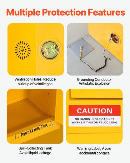 Flammable Cabinet, 59 x 46 x 165.1 cm, 23 Gallon Flammable Storage Cabinet with Adjustable Shelf, Cold-Rolled and Galvanized Steel Fire Cabinets, for Commercial Industrial and Home Use, Yellow