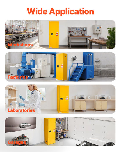 Flammable Cabinet, 59 x 46 x 165.1 cm, 23 Gallon Flammable Storage Cabinet with Adjustable Shelf, Cold-Rolled and Galvanized Steel Fire Cabinets, for Commercial Industrial and Home Use, Yellow