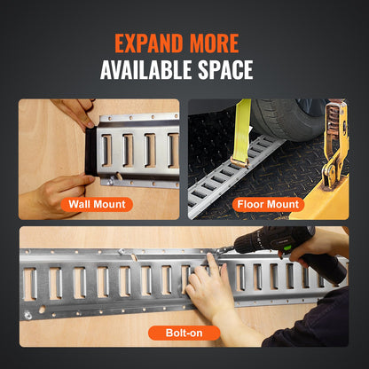 E Track Tie-Down Rail Kit, 34PCS 5FT E-Tracks Set Includes 8 Steel Rails & 2 Single Slot & 8 O Rings & 8 Tie-Offs w/ D-Ring & 8 End Caps, Securing Accessories for Cargo, Motorcycles, and Bikes