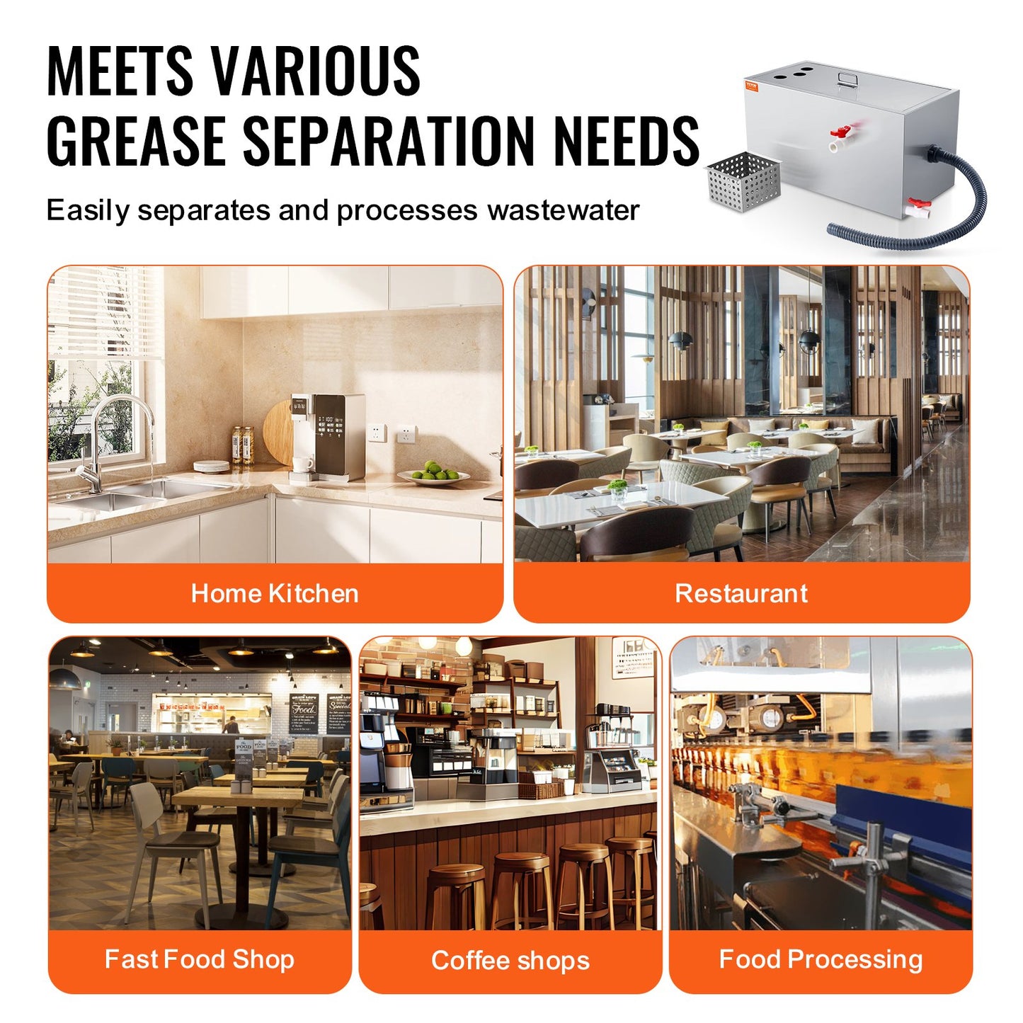 Commercial Grease Trap, 11.3 kg Grease Interceptor, Top Inlet Interceptor, Under Sink Stainless Steel Grease Trap, 6.4 GPM Waste Water Oil-water Separator, for Restaurant Canteen Home Kitchen