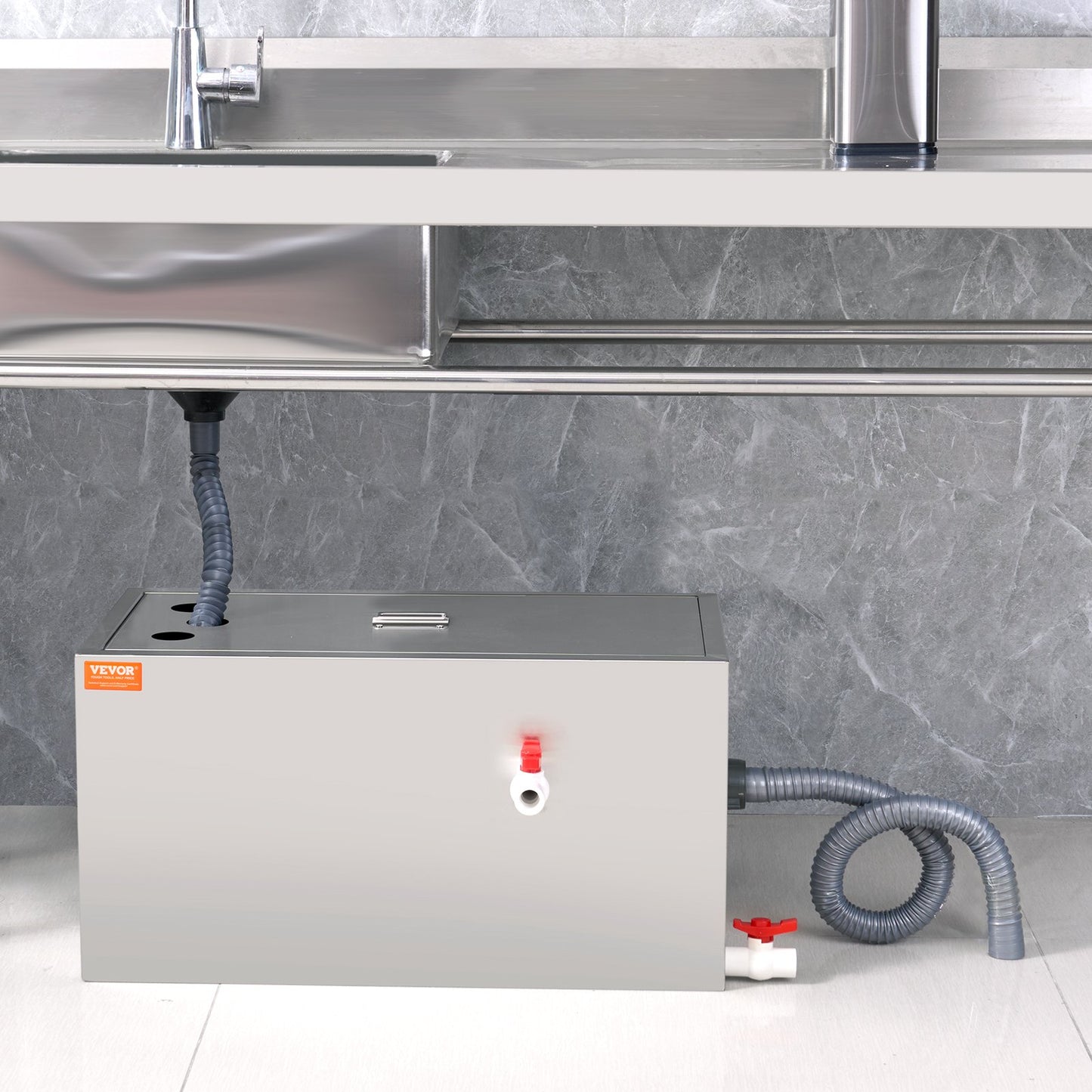 Commercial Grease Trap, 11.3 kg Grease Interceptor, Top Inlet Interceptor, Under Sink Stainless Steel Grease Trap, 6.4 GPM Waste Water Oil-water Separator, for Restaurant Canteen Home Kitchen