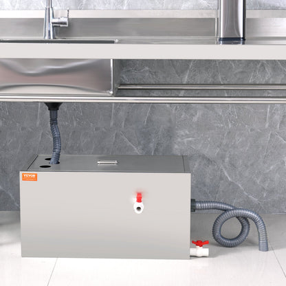 Commercial Grease Trap, 11.3 kg Grease Interceptor, Top Inlet Interceptor, Under Sink Stainless Steel Grease Trap, 6.4 GPM Waste Water Oil-water Separator, for Restaurant Canteen Home Kitchen