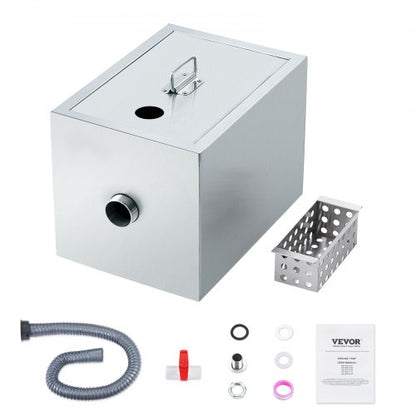 Commercial Grease Trap, 3.6 kg Grease Interceptor, Top Inlet Interceptor, Under Sink Stainless Steel Grease Trap, 2.8 GPM Waste Water Oil-water Separator, for Restaurant Canteen Home Kitchen