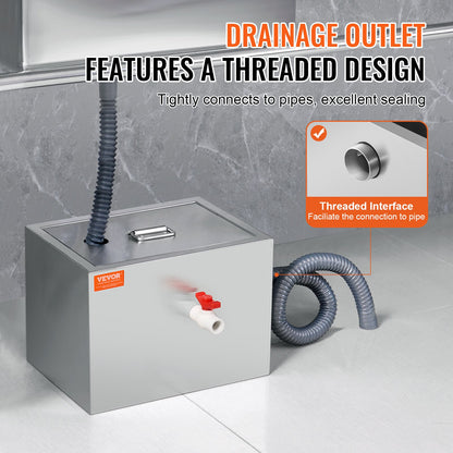 Commercial Grease Trap, 3.6 kg Grease Interceptor, Top Inlet Interceptor, Under Sink Stainless Steel Grease Trap, 2.8 GPM Waste Water Oil-water Separator, for Restaurant Canteen Home Kitchen