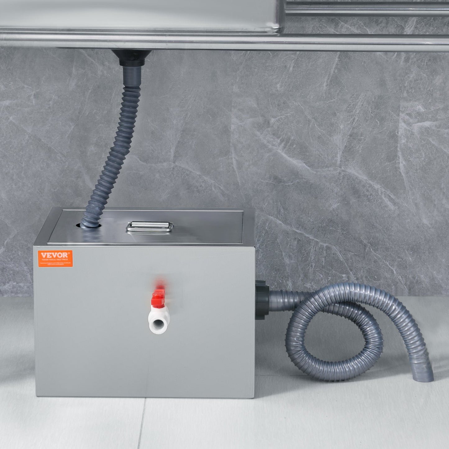 Commercial Grease Trap, 3.6 kg Grease Interceptor, Top Inlet Interceptor, Under Sink Stainless Steel Grease Trap, 2.8 GPM Waste Water Oil-water Separator, for Restaurant Canteen Home Kitchen