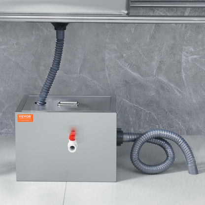 Commercial Grease Trap, 3.6 kg Grease Interceptor, Top Inlet Interceptor, Under Sink Stainless Steel Grease Trap, 2.8 GPM Waste Water Oil-water Separator, for Restaurant Canteen Home Kitchen