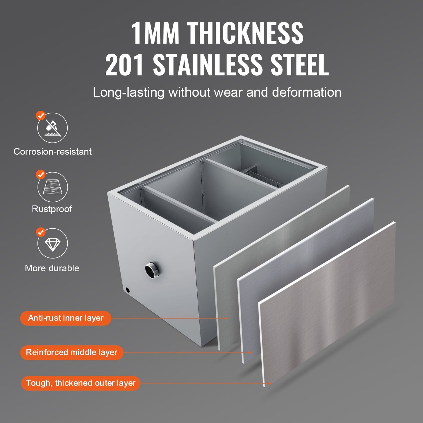 Commercial Grease Trap, 40 LBS Grease Interceptor, Top Inlet Interceptor, Under Sink Stainless Steel Grease Trap, 10 GPM Waste Water Oil-water Separator, for Restaurant Canteen Home Kitchen