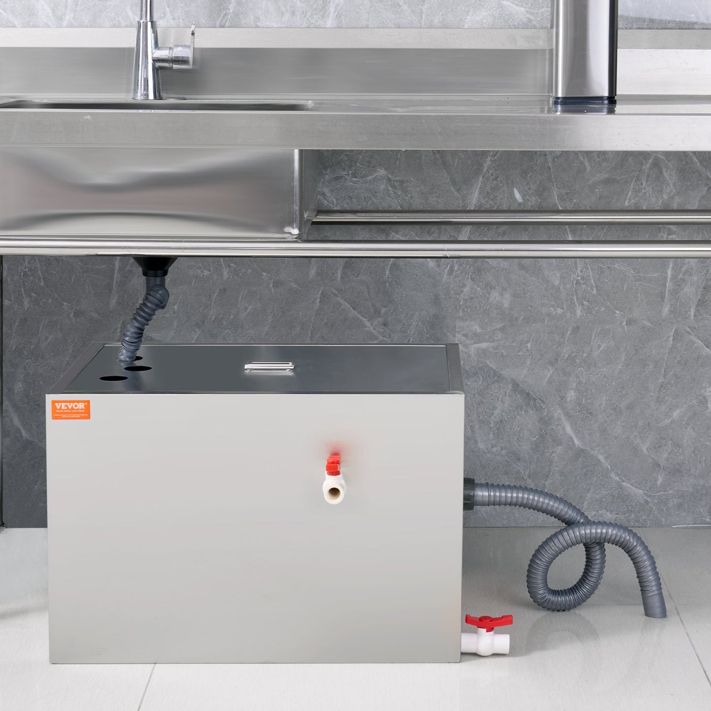 Commercial Grease Trap, 40 LBS Grease Interceptor, Top Inlet Interceptor, Under Sink Stainless Steel Grease Trap, 10 GPM Waste Water Oil-water Separator, for Restaurant Canteen Home Kitchen