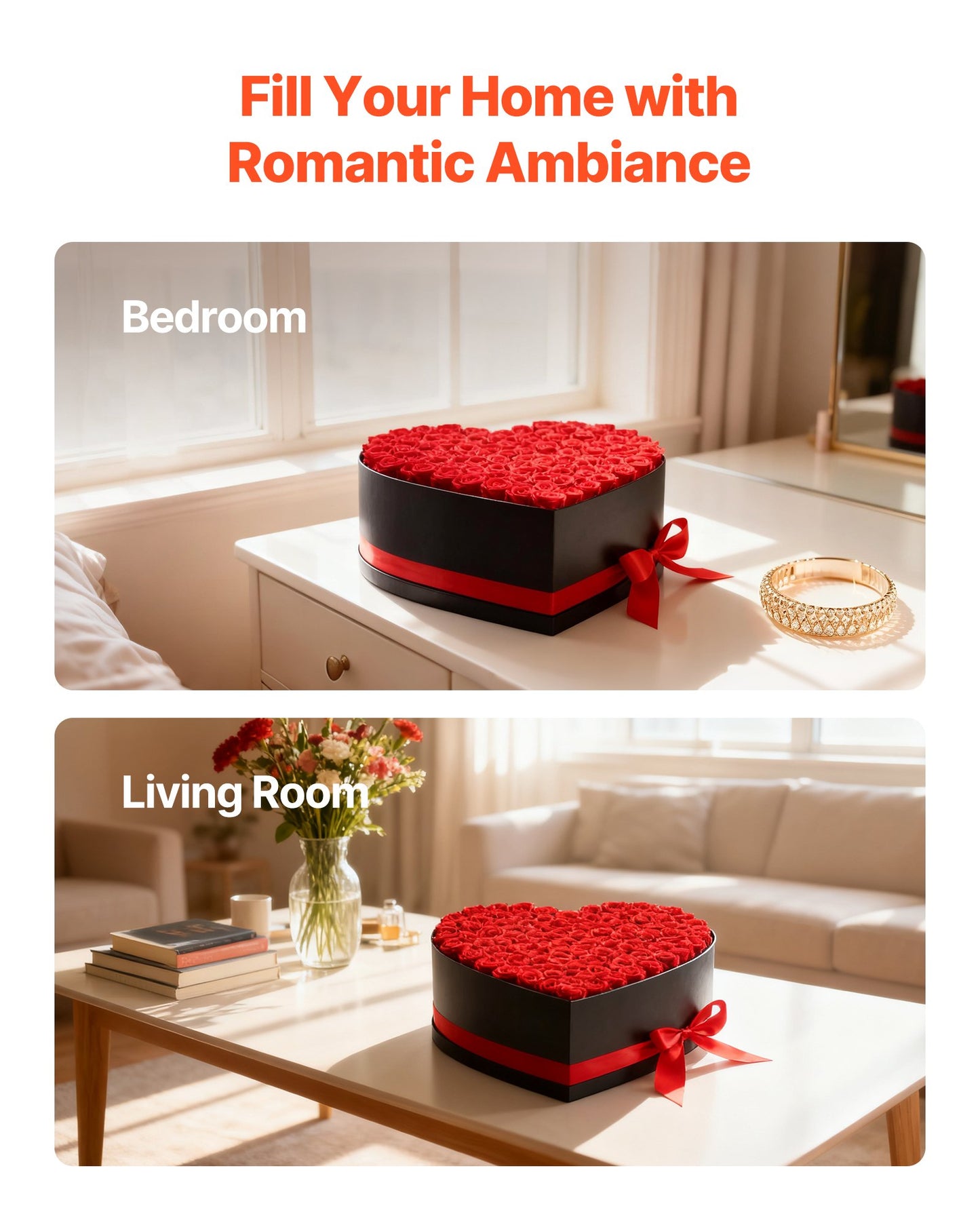 Forever Flowers, 100 Preserved Roses in a Heart Shape Box, Eternal Flowers Immortal Bouquet Birthday Present for Women Her Wife Mothers, Anniversary, Valentine's Day,Christmas, Red