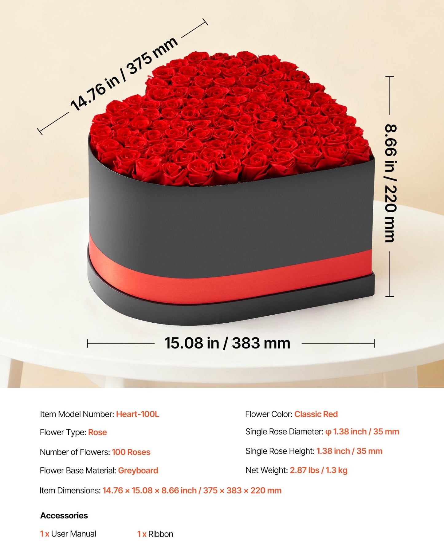 Forever Flowers, 100 Preserved Roses in a Heart Shape Box, Eternal Flowers Immortal Bouquet Birthday Present for Women Her Wife Mothers, Anniversary, Valentine's Day,Christmas, Red