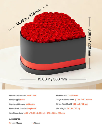 Forever Flowers, 100 Preserved Roses in a Heart Shape Box, Eternal Flowers Immortal Bouquet Birthday Present for Women Her Wife Mothers, Anniversary, Valentine's Day,Christmas, Red