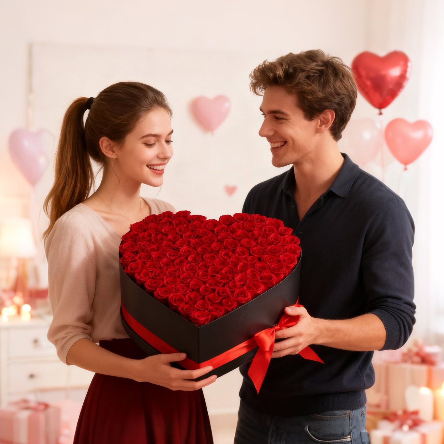 Forever Flowers, 100 Preserved Roses in a Heart Shape Box, Eternal Flowers Immortal Bouquet Birthday Present for Women Her Wife Mothers, Anniversary, Valentine's Day,Christmas, Red