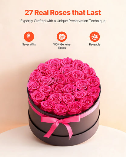 Forever Flowers, 27 Preserved Roses in a Box, Eternal Flowers Immortal Bouquet Birthday Present for Delivery Prime Women Her Wife Mothers, Anniversary, Valentine's Day,Christmas, Rose Red