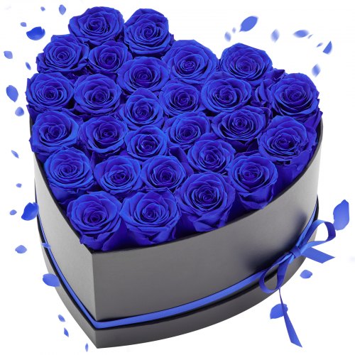 Forever Flowers, 27 Preserved Roses in a Heart Shape Box, Eternal Flowers Immortal Bouquet Birthday Present for Women Her Wife Mothers, Anniversary, Valentine's Day,Christmas, Royal Blue