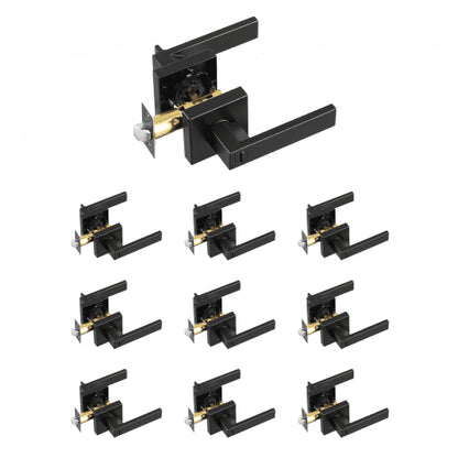 Privacy Door Handle, 10 Pack Matte Black Door Lever, Left or Right Handing Reversible Lever with Keyless Lock, 45° Rotation to Open, Universal Square Interior for Bedroom and Bathroom Doors