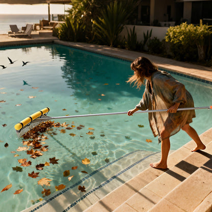 Landscape Rake, 914 mm Wide Head 3380 mm Handle, Large Heavy Duty Aluminum Landscaping Leaf Rake Tool, Asphalt Level for Loosening Soil, Garden & Yard, Pond Gravel & Beach Lawn Care, 15.8m Rope