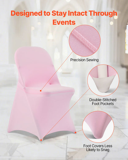 50 Pcs Pink Chair Covers, Polyester Spandex Chair Cover, Stretch Slipcovers for Wedding Party Dining Banquet Flat-Front Chair Covers, Fits Chair Measures up to 17.72 x 18.11 x 30.31 inch