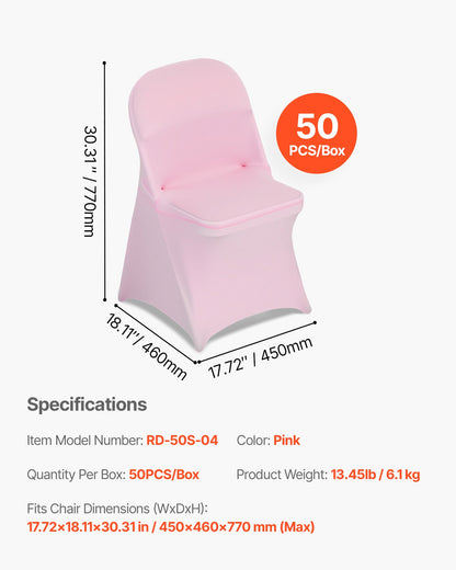 50 Pcs Pink Chair Covers, Polyester Spandex Chair Cover, Stretch Slipcovers for Wedding Party Dining Banquet Flat-Front Chair Covers, Fits Chair Measures up to 17.72 x 18.11 x 30.31 inch