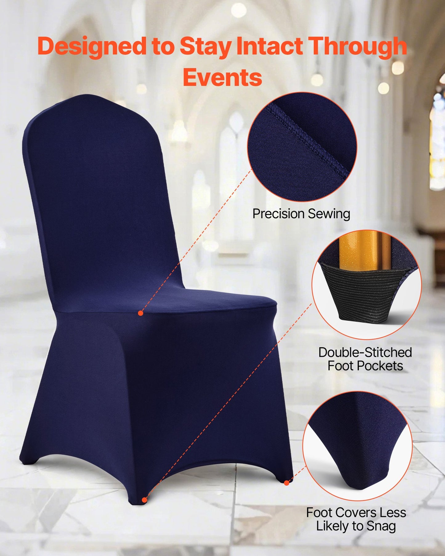 50 Pcs Navy Blue Chair Covers, Polyester Spandex Chair Cover, Stretch Slipcovers for Wedding Party Dining Banquet Flat-Front Chair Covers, Fits Chair Measures up to 20.08 x 17.72 x 37.4 inch