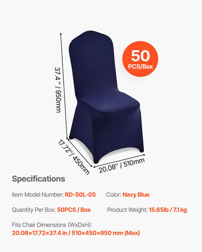 50 Pcs Navy Blue Chair Covers, Polyester Spandex Chair Cover, Stretch Slipcovers for Wedding Party Dining Banquet Flat-Front Chair Covers, Fits Chair Measures up to 20.08 x 17.72 x 37.4 inch