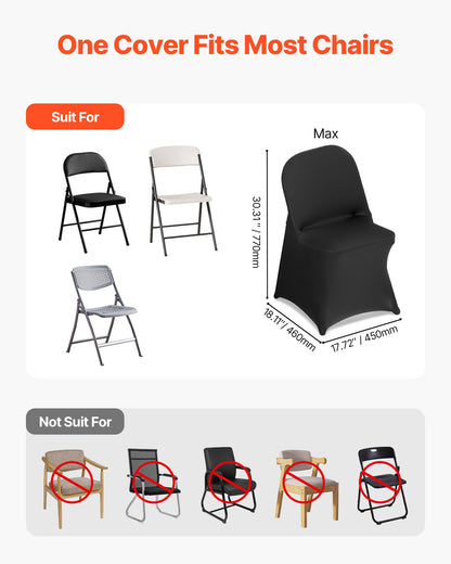 150 Pcs Black Chair Covers, Polyester Spandex Chair Cover, Stretch Slipcovers for Wedding Party Dining Banquet Flat-Front Chair Covers, Fits Chair Measures up to 17.72 x 18.11 x 30.31 inch
