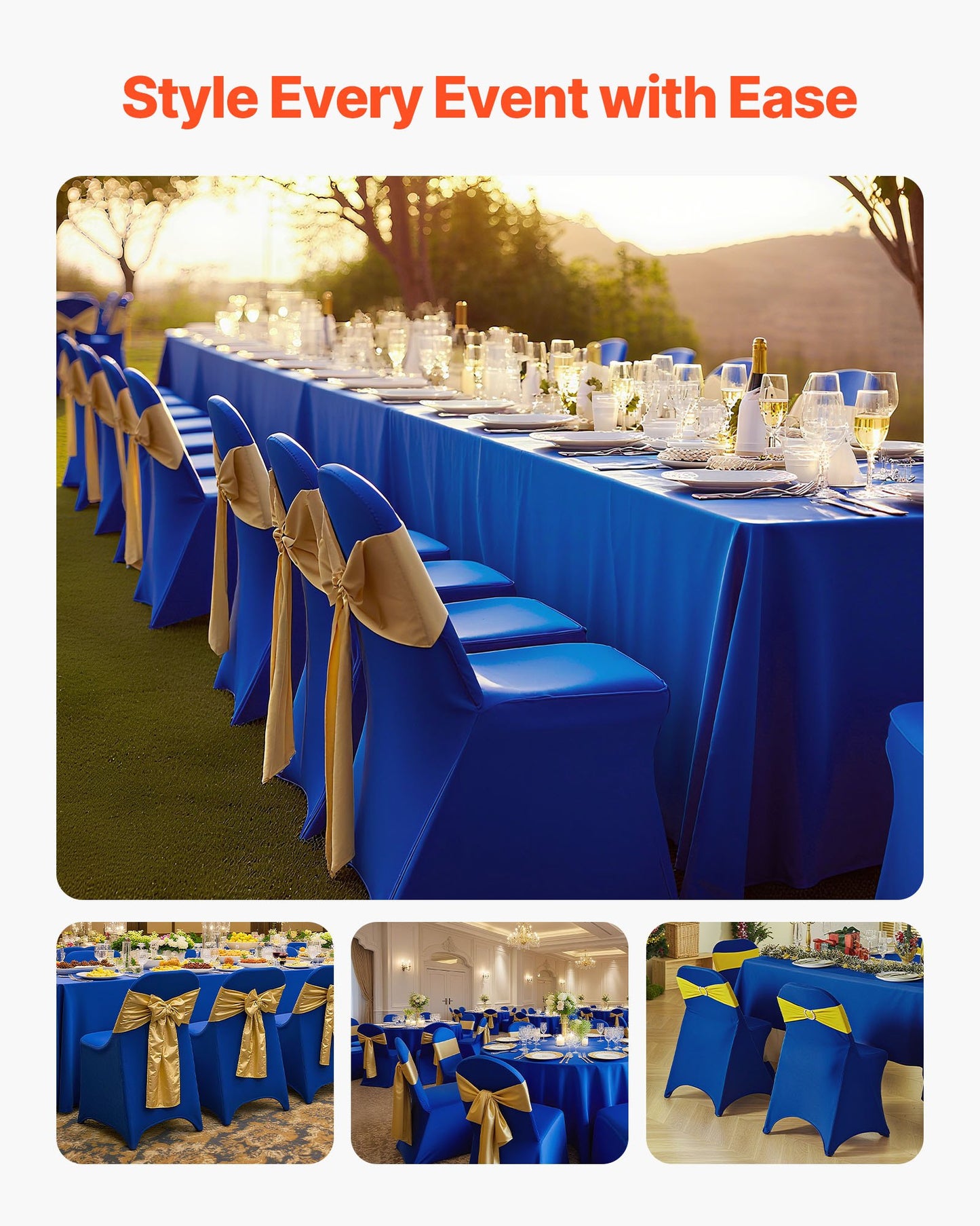 50 Pcs Blue Chair Covers, Polyester Spandex Chair Cover, Stretch Slipcovers for Wedding Party Dining Banquet Flat-Front Chair Covers, Fits Chair Measures up to 17.72 x 18.11 x 30.31 inch