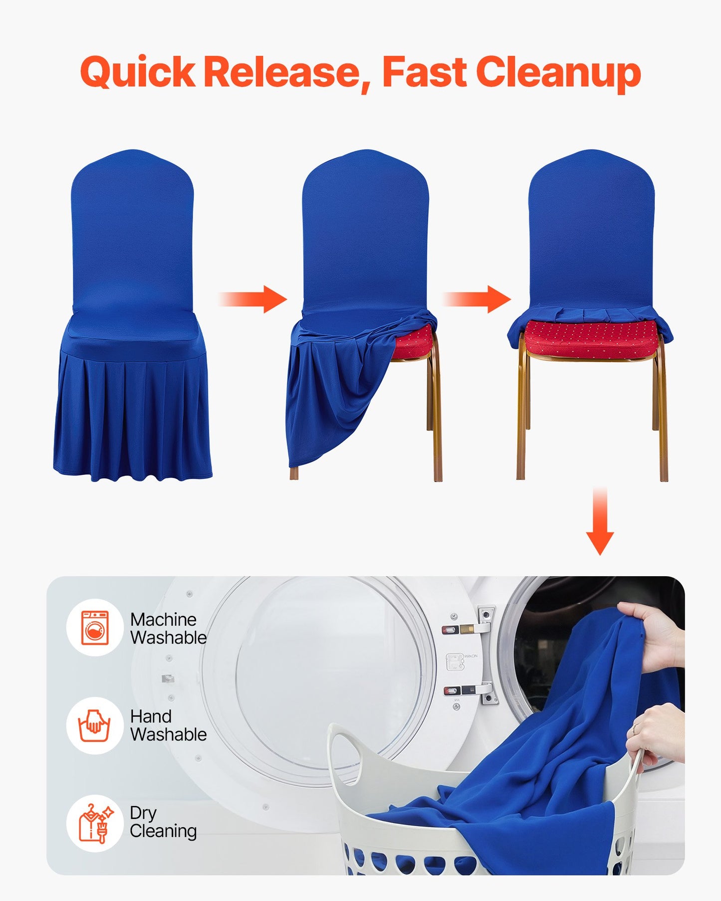 30 Pcs Blue Chair Covers, Polyester Spandex Chair Cover, Stretch Slipcovers for Wedding Party Dining Banquet Flat-Front Chair Covers, Fits Chair Measures up to 20.08 x 17.72 x 37.4 inch
